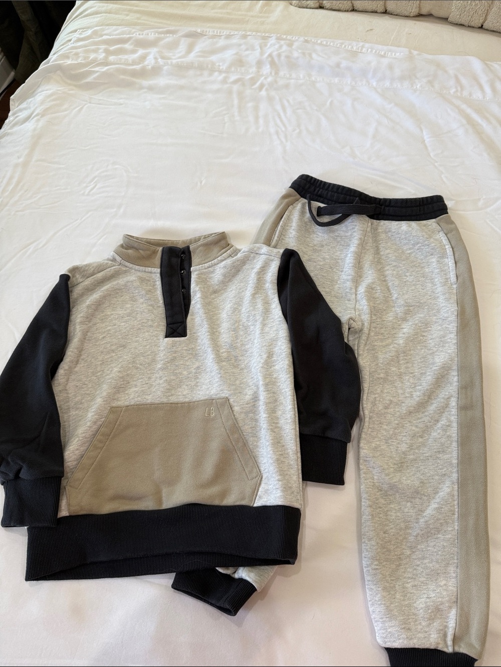 Little Bipsy Grey, Black & Tan Kids Jogger Set
